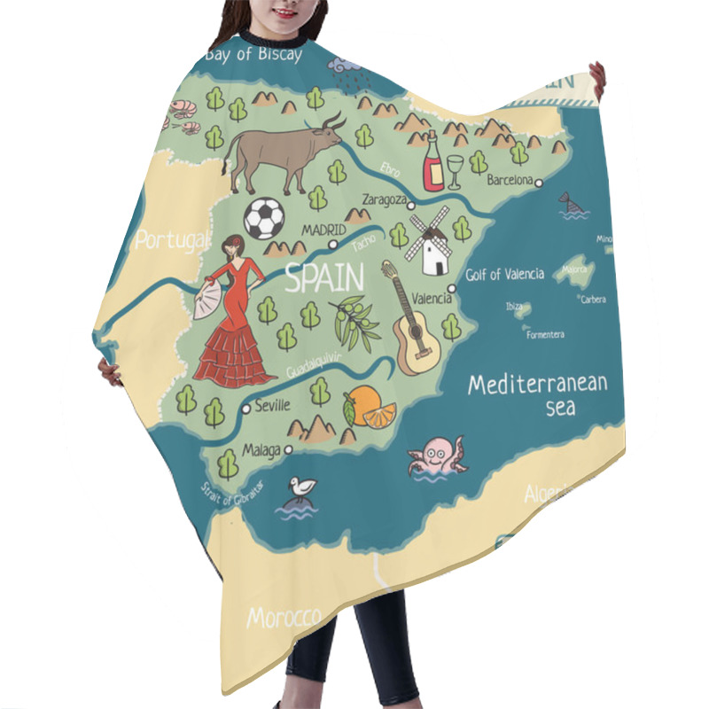 Personality  Cartoon Map Of Spain Hair Cutting Cape