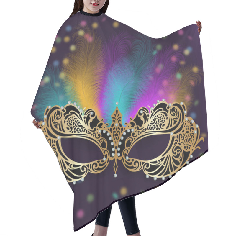 Personality  Illustration Of Card Template With Carnival Mask, Feathers And Confetti Background Hair Cutting Cape