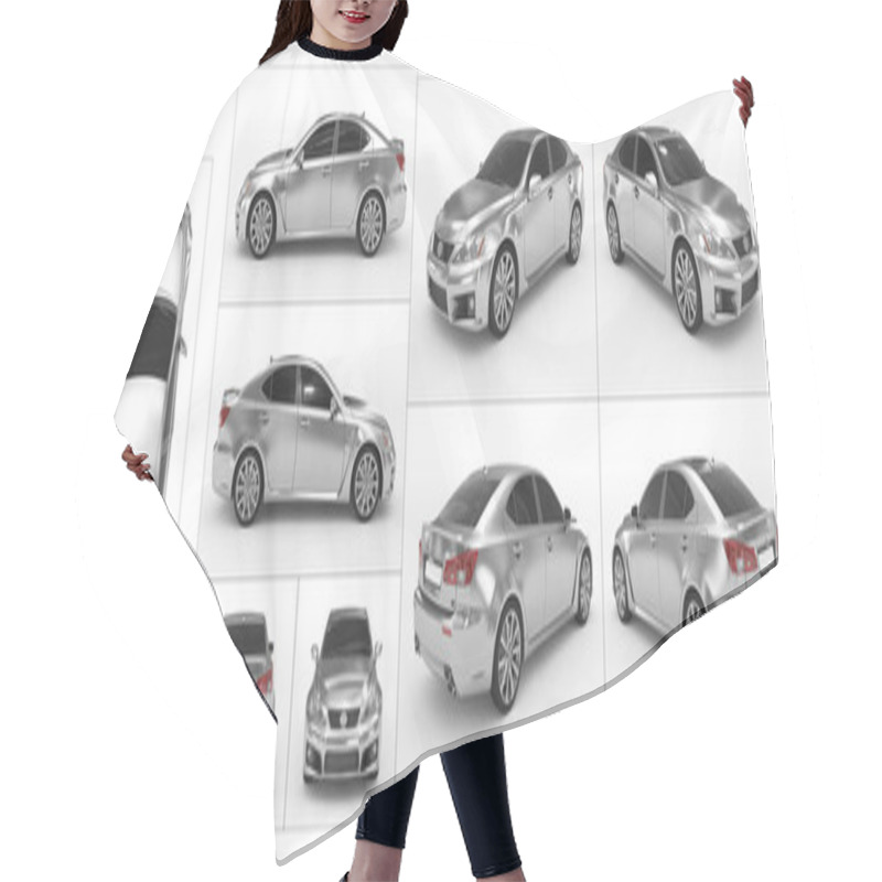 Personality  Car Isolated On White - Silver, Tinted Glass - Collection Of All Characteristic Views - Top, Front, Back, Side - Separated With Borders - 3d Rendering Hair Cutting Cape