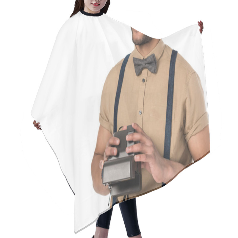 Personality  Young Man With Instant Camera  Hair Cutting Cape