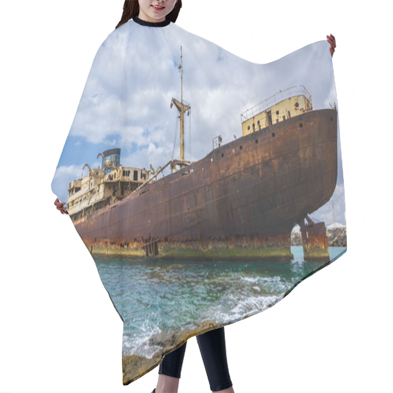 Personality  Close Up View Of Ship Wreck Of Temple Hall With The Port Of Arrecife In Background Hair Cutting Cape