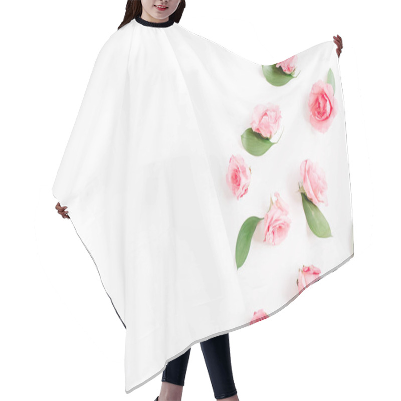 Personality  Pink Roses On White Background Hair Cutting Cape