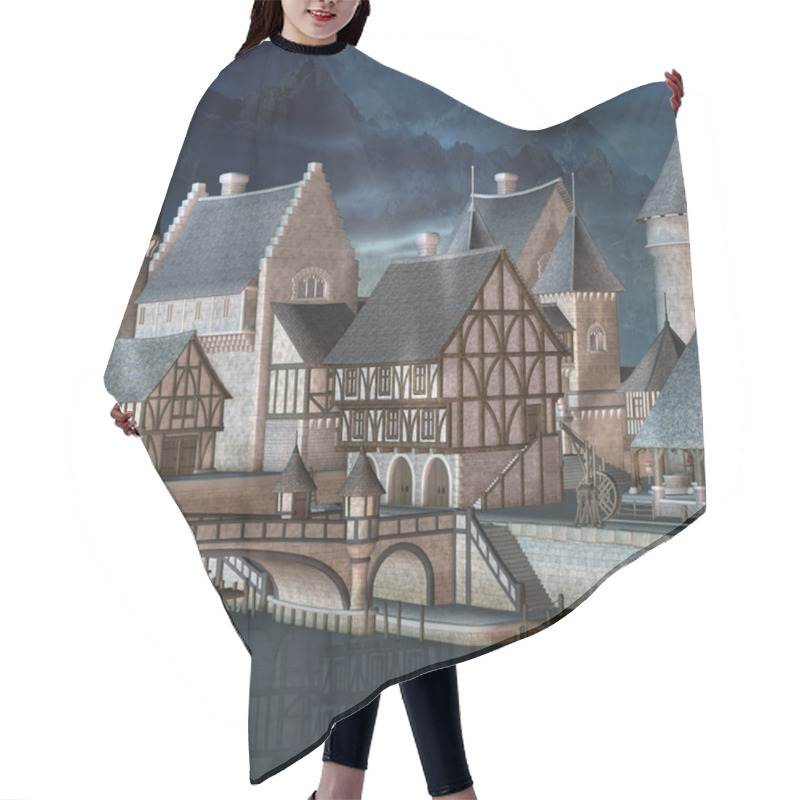 Personality  Fantasy Medieval Town In A Quiet Evening, 3D Illustration Hair Cutting Cape