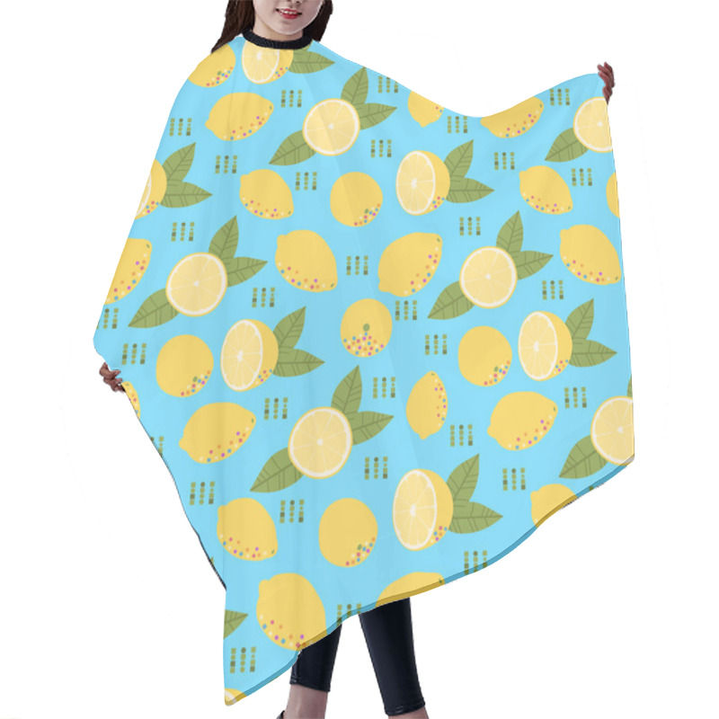 Personality  Pattern With Fresh Yellow Lemon And Green Leaves On The Blue Background Hair Cutting Cape