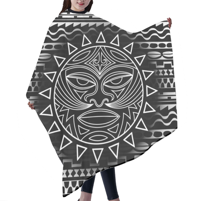 Personality  Ethnic Symbol-mask Of The Maori People - Tiki On Seamless Pattern. Thunder-like Is Symbol Of God. Sacrad Tribal Sign In The Polenesian Style For Application Of Tattoos And Moko. Hair Cutting Cape