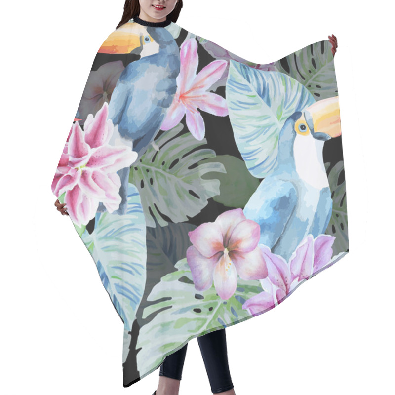 Personality  Toucan Birds With Flowers And Leaves. Hair Cutting Cape