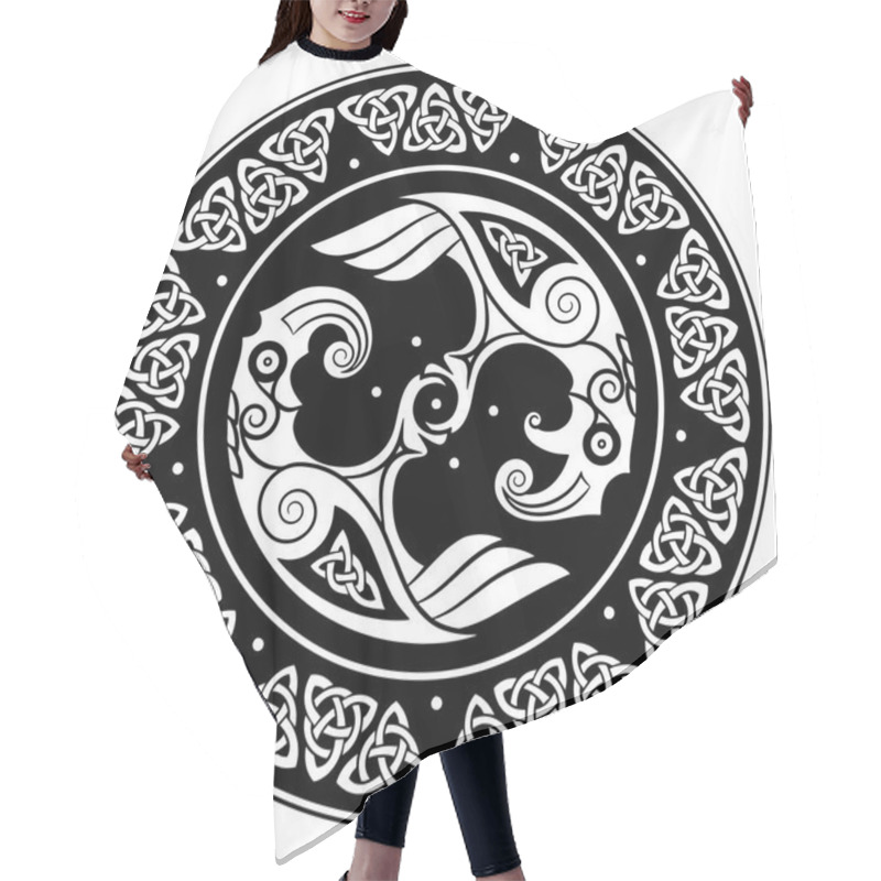 Personality  Viking Shield, Decorated With A Scandinavian Pattern And Ravens Of God Odin. Huginn And Muninn Hair Cutting Cape