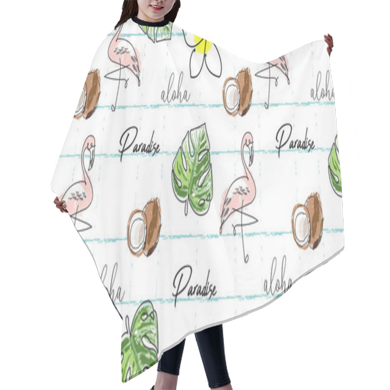 Personality  Tropical Seamless Pattern With Cute Hand Drawn Doodle Animals, Fruits, Exotic Plants And Flowers. Cartoon Summer Background Hair Cutting Cape