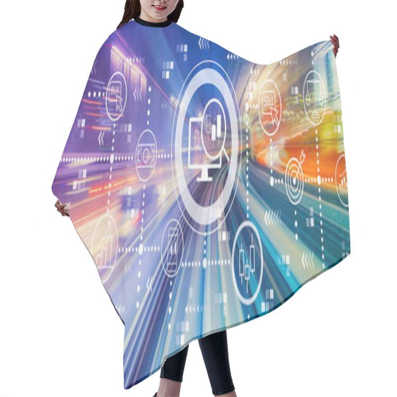 Personality  Stock Trading Concept With High Speed Motion Blur Hair Cutting Cape