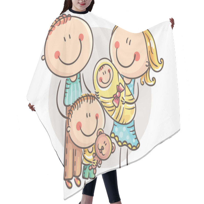 Personality  Happy Family With Two Children, Cartoon Graphics Hair Cutting Cape