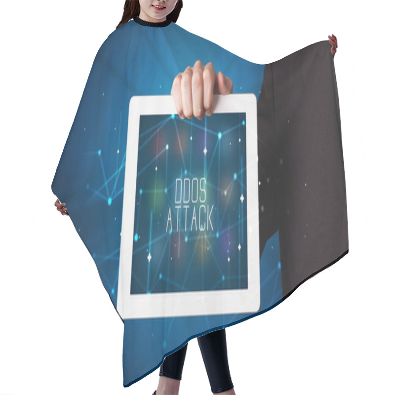 Personality  Person Holding Tablet, Security Concept Hair Cutting Cape