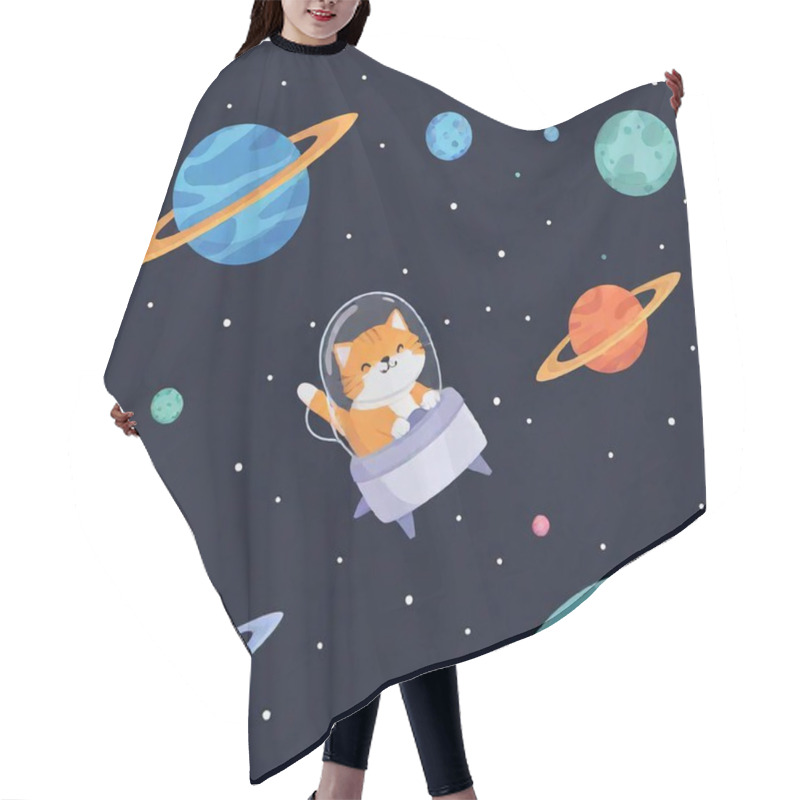 Personality  Funny Cats Flying In Space With Planets Hair Cutting Cape