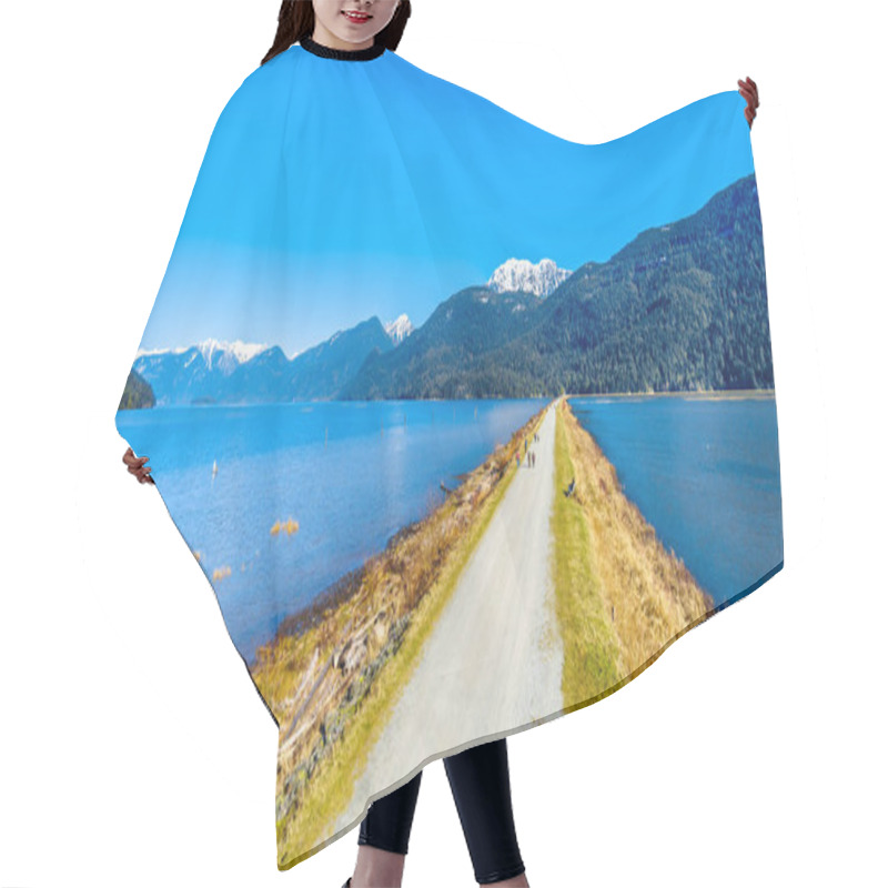 Personality  The Dyke Separating Pitt Lake And Pitt-Addington Marsh Surrounded By The Snow Capped Peaks Of The Coast Mountain Range In The Fraser Valley Of British Columbia, Canada Hair Cutting Cape