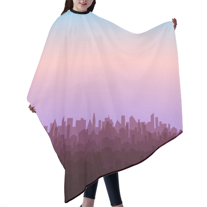 Personality  Cityscape With Sunrise. Morning Landscape Of Modern City Silhouettes. Cityline Background. Jpeg Illustration Hair Cutting Cape