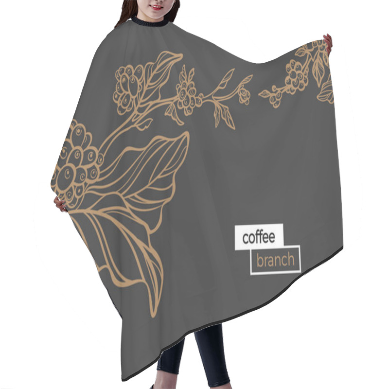 Personality  Template Of Golden Branch Of Coffee Tree With Leaves And Natural Coffee Beans. Vector Illustration Hair Cutting Cape