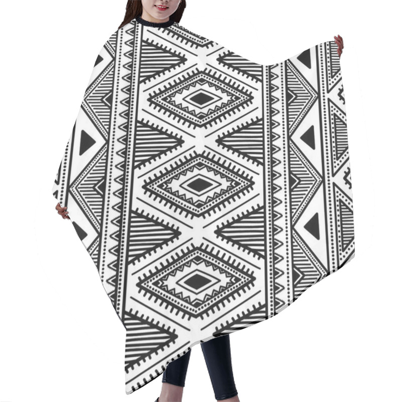 Personality  Seamless Ethnic Pattern. Black And White Vector Illustration. Hair Cutting Cape