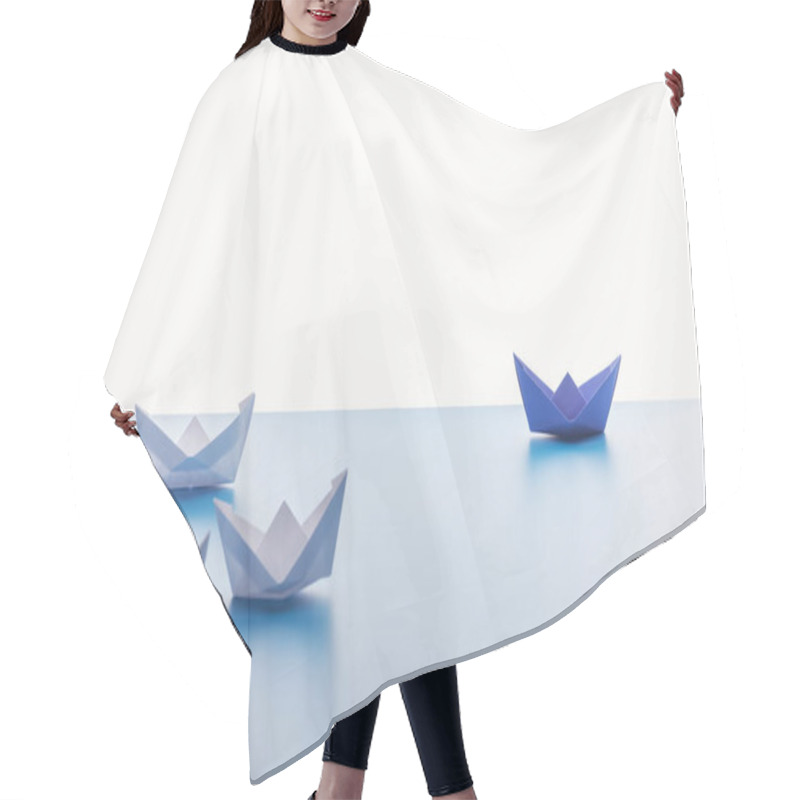 Personality  Paper Boats On Light Blue Surface On White Background Hair Cutting Cape