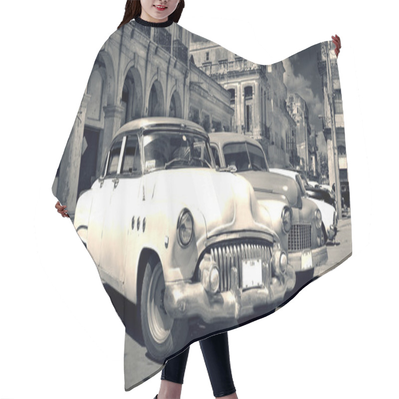 Personality  Old Havana Cars Panorama B&w Hair Cutting Cape