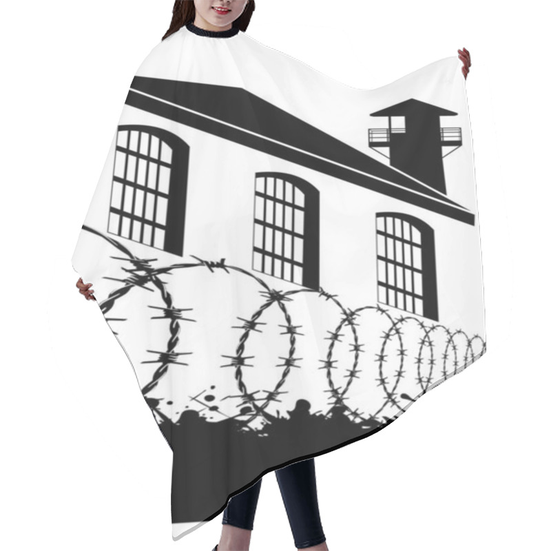 Personality  Monochrome Silhouette Of A Prison Vector Illustration Hair Cutting Cape