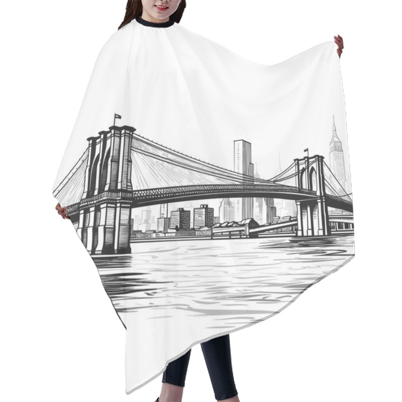 Personality  Brooklyn Bridge Hand-drawn Comic Illustration. Brooklyn Bridge. Vector Doodle Style Cartoon Illustration Hair Cutting Cape