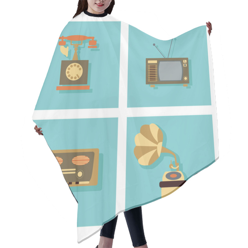 Personality  Retro Icons In Flat Style - Illustration Hair Cutting Cape