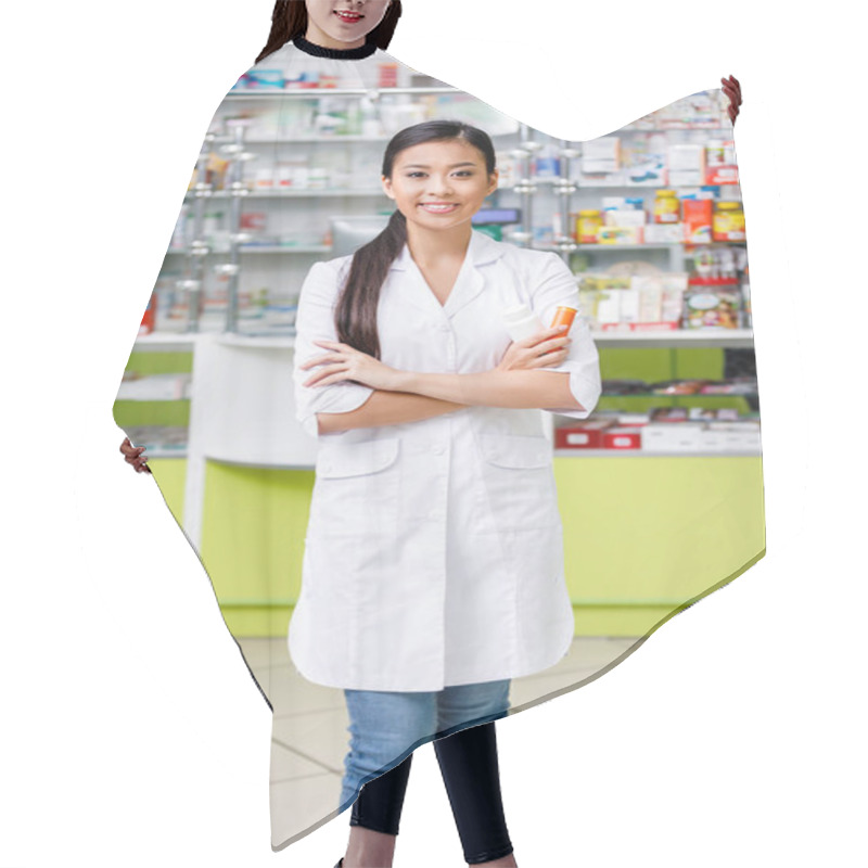 Personality  Pharmacist With Medication In Drugstore Hair Cutting Cape