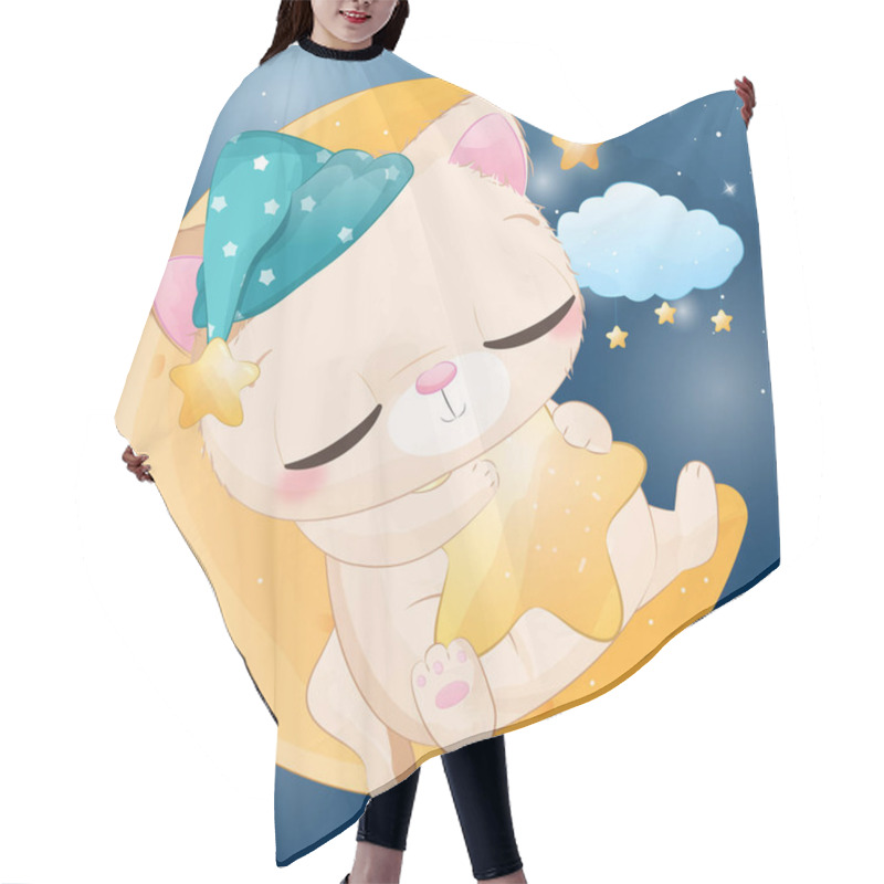 Personality  Cute Sleeping Kitten Illustration For Baby Boy Hair Cutting Cape