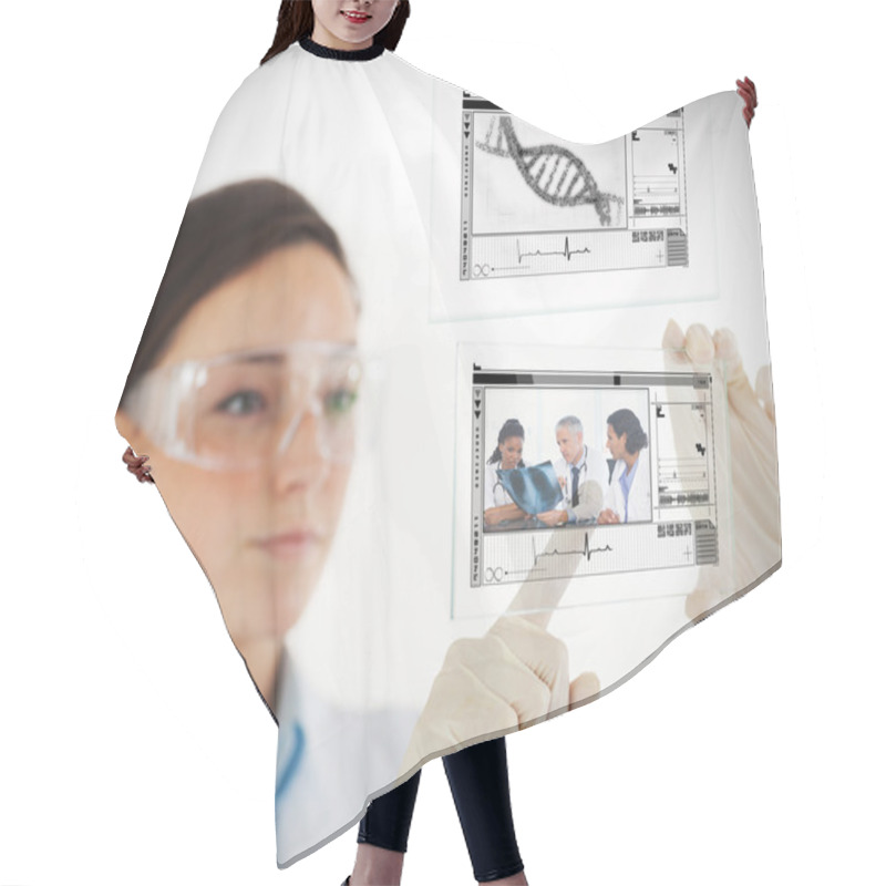 Personality  Lab Technician Selecting Medical Image From Hologram Interface Hair Cutting Cape