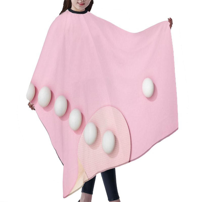 Personality  Flat Lay With White Plastic Table Tennis Balls And Racket On Pink Background Hair Cutting Cape