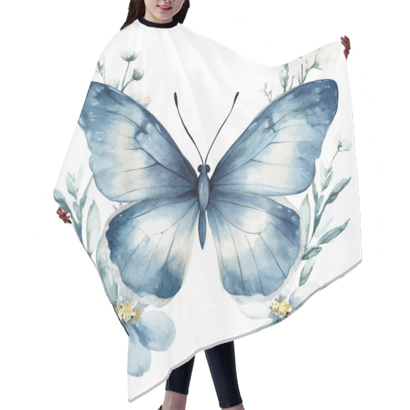 Personality  Graceful Blue Butterfly Surrounded By Delicate Florals Hair Cutting Cape