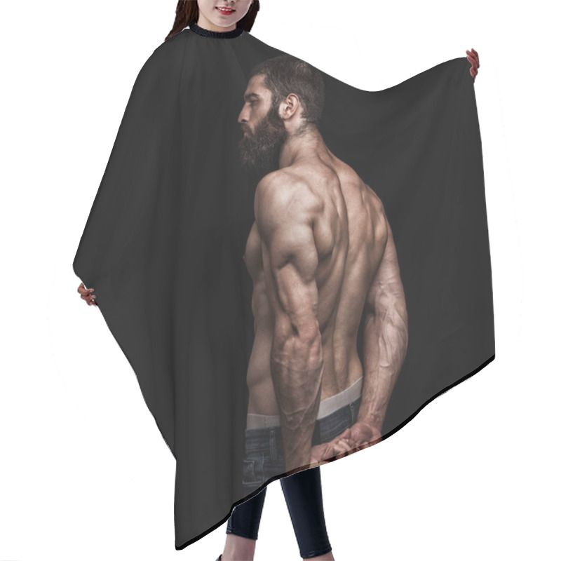 Personality  Strong Athletic Beardy Mans Back Isolated Hair Cutting Cape