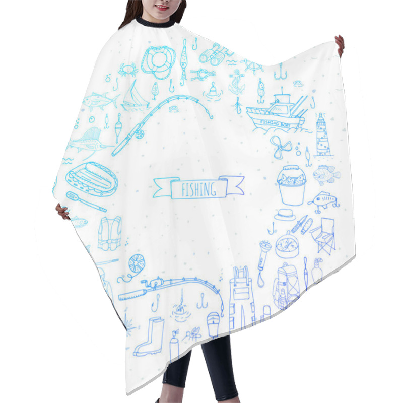 Personality  Fishing Icons Set Hair Cutting Cape