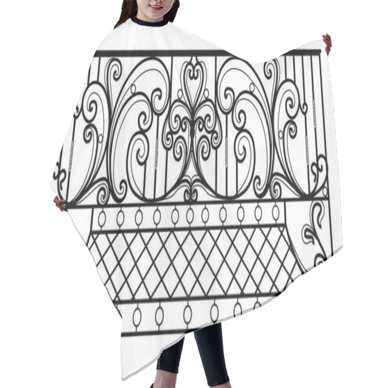 Personality  Wrought Iron Balcony. Black Metal Railing With Forged Ornaments On A White Background. Entrance To The Terrace Decorated With Steel Vector. Antique Vintage Object Of Architecture, Facade Black Victori Hair Cutting Cape