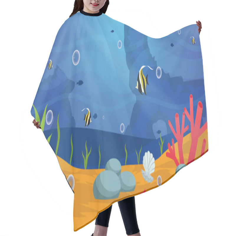 Personality  Illustration Of Underwater Scene With Fishes  Hair Cutting Cape