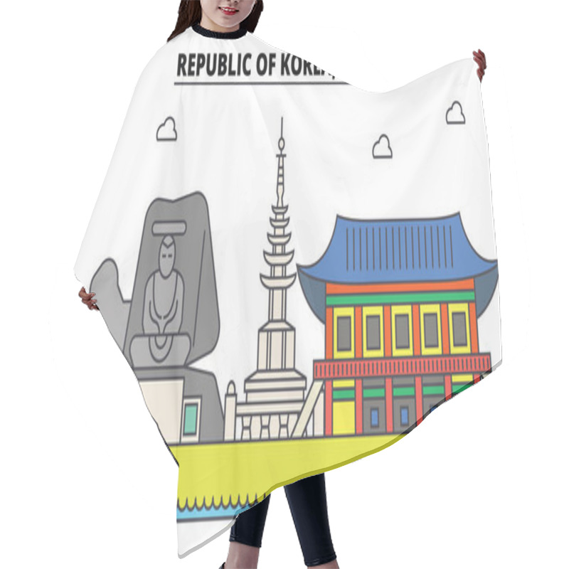 Personality  South Korea, Daegu Outline City Skyline, Linear Illustration, Banner, Travel Landmark, Buildings Silhouette,vector Hair Cutting Cape