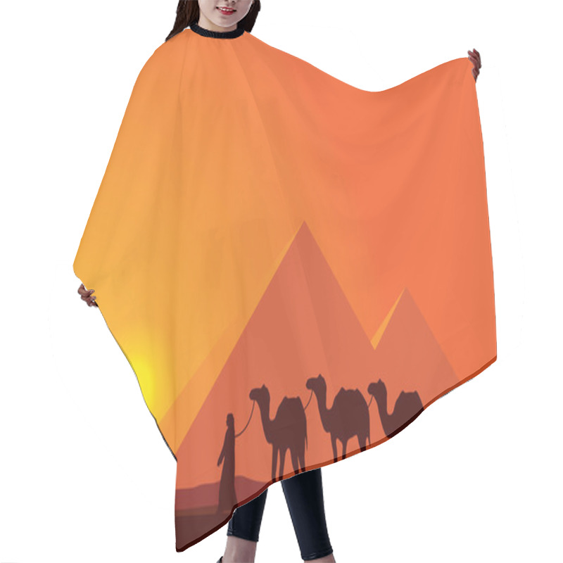 Personality  Egypt Great Pyramids With Camel Caravan On Sunset Background  Hair Cutting Cape