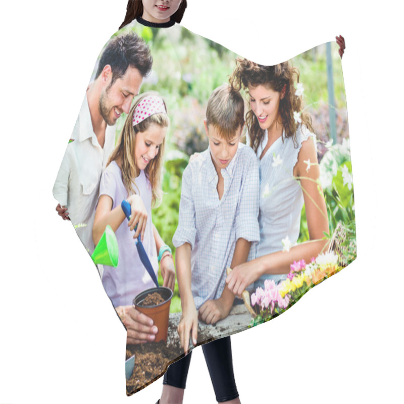 Personality  Family Have Fun In The Work  Of Gardening Hair Cutting Cape