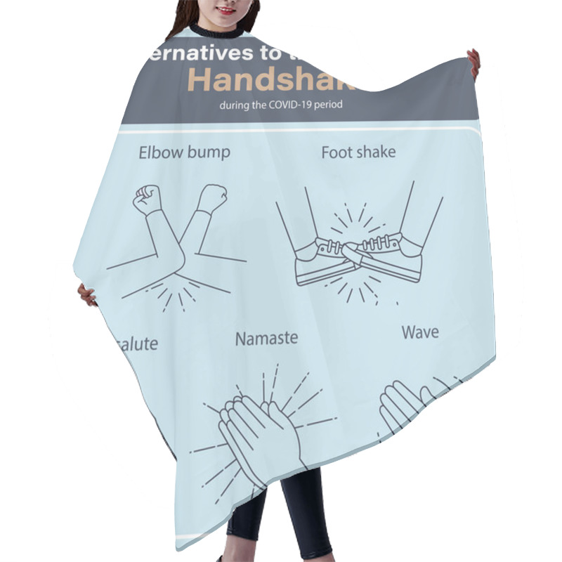 Personality  No-Contact Greetings. Greeting Hit Your Elbow. Elbow Bump. Safe Greetings. Methods To Prevent Transmission Of Infection, Virus, Coronavirus, Influenza. Coronavirus Epidemic Protective Equipment. No Handsh. Flat Vector Hair Cutting Cape