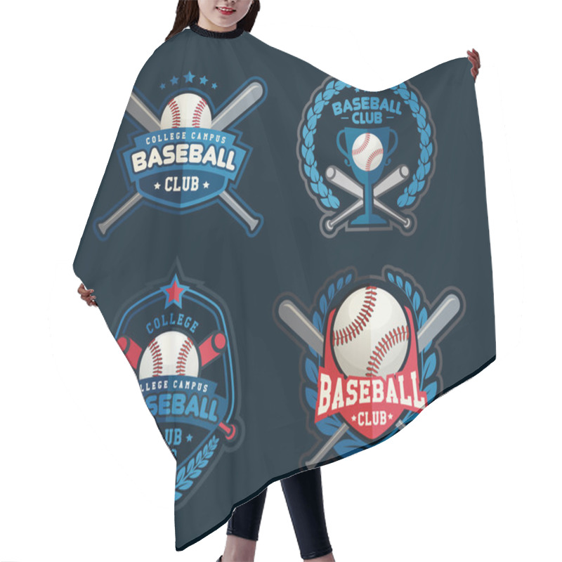 Personality  Baseball Vector, Baseball Badges Set, Sports Template With Ball And Bats For Baseball Hair Cutting Cape