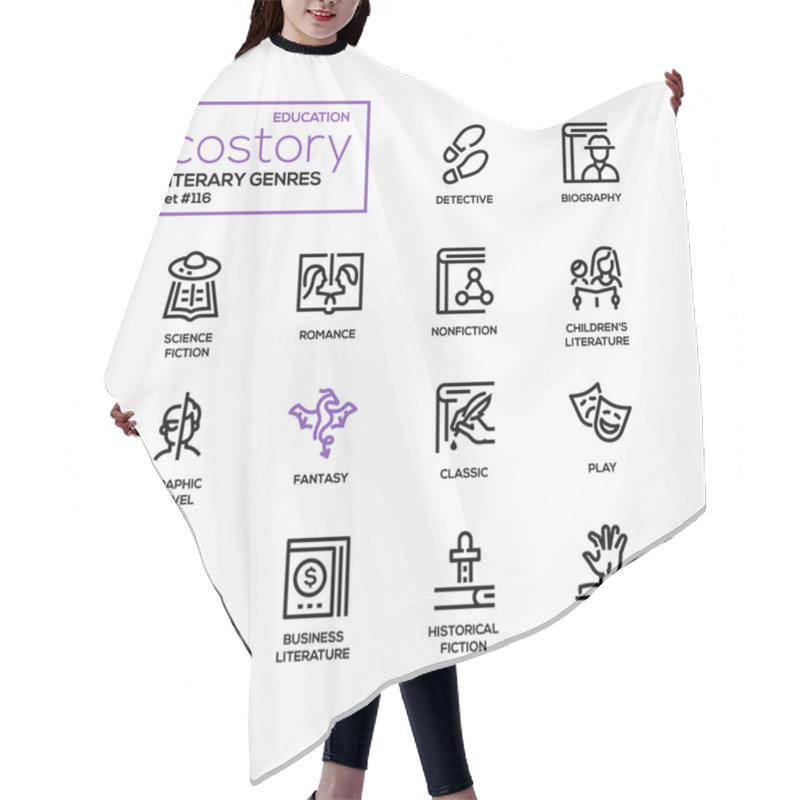 Personality  Literary Genres - Line Design Style Icons Set Hair Cutting Cape