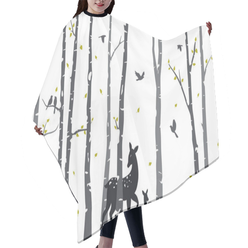 Personality  Monochrome Silhouettes Of Birds And Deers Between Trees Hair Cutting Cape