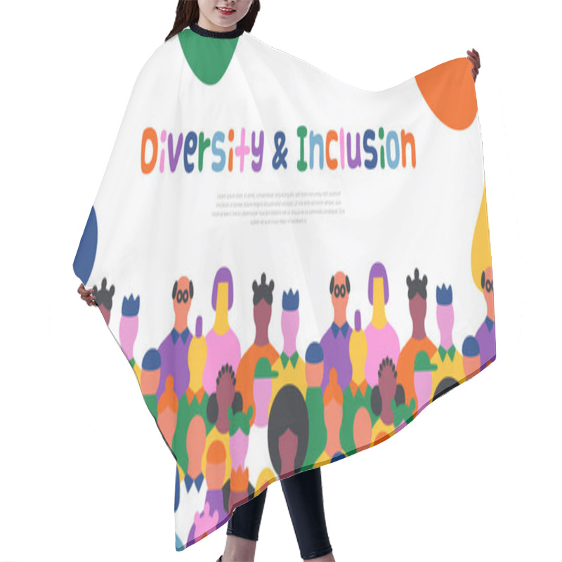 Personality  Diversity And Inclusion Web Template Illustration For Diverse Business Team Or Friend Group Concept. Colorful People From Different Culture With Copy Space Text. Hair Cutting Cape