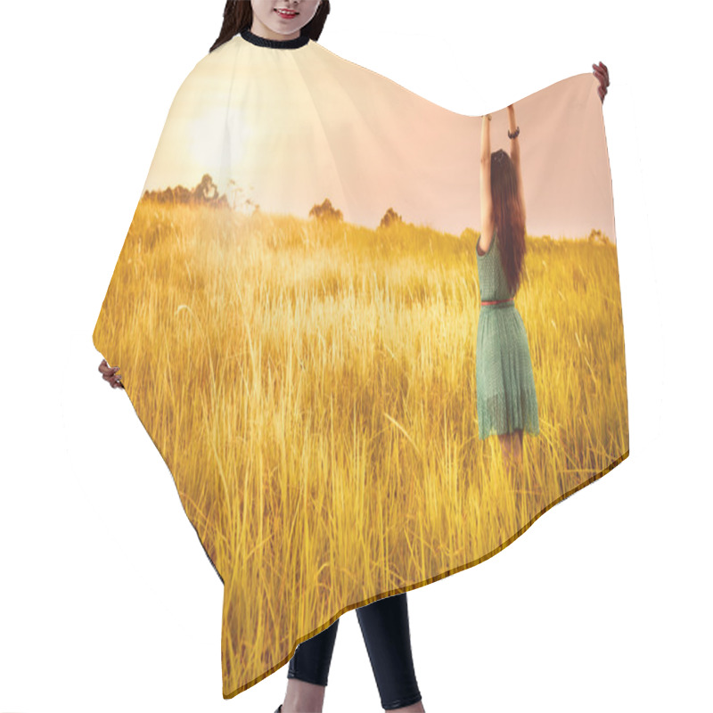 Personality  Happy Young Asian Woman Standing In Meadows Hair Cutting Cape