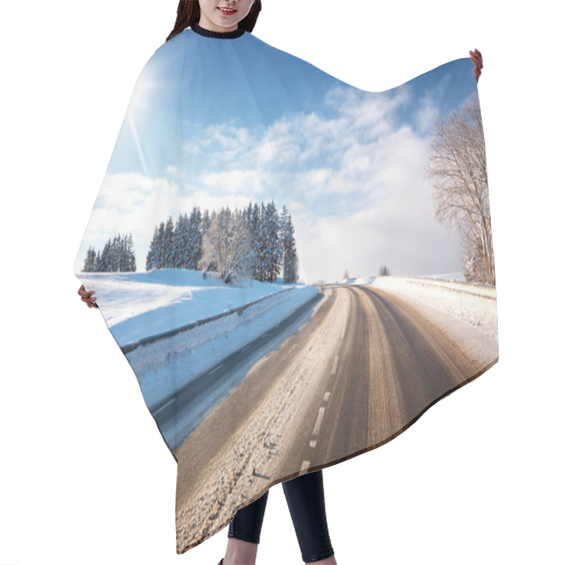 Personality  Asphalt Road In Snowy Winter On Beautiful Sunny Day Hair Cutting Cape