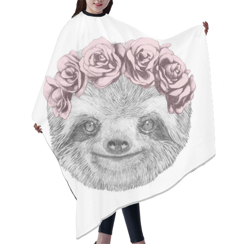 Personality  Portrait Of Sloth With Floral Head Wreath Hair Cutting Cape