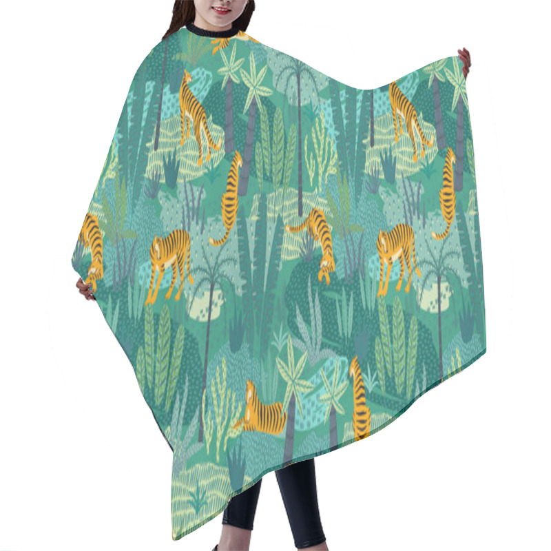 Personality  Seamless Exotic Pattern With Tigers In The Jungle. Hair Cutting Cape