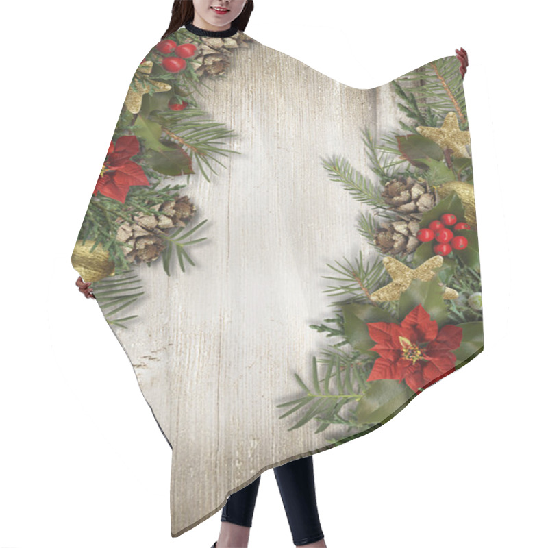 Personality  Christmas Border With Poinsettia Hair Cutting Cape