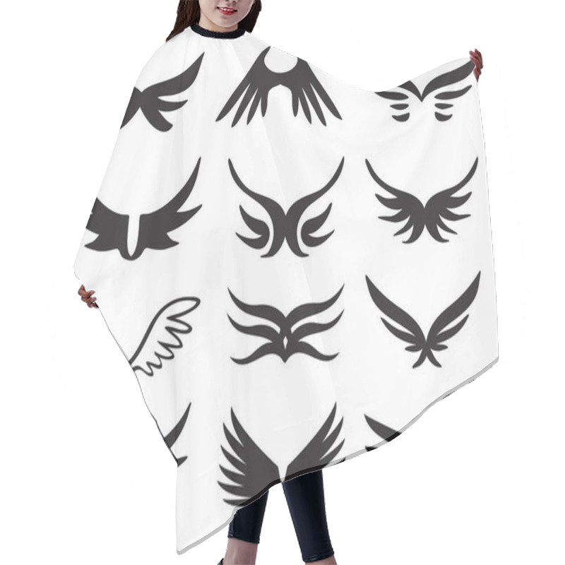 Personality  Wings In Different Designs. Vector Illustration In Black Isolated On White Background. Hair Cutting Cape