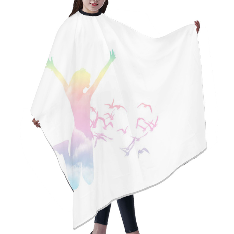 Personality  Happy Girl Jumping Hair Cutting Cape