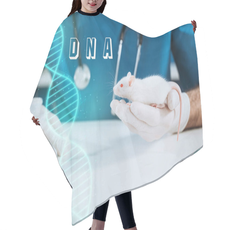 Personality  Cropped View Of Veterinarian In Latex Gloves Holding White Mouse, Dna Illustration Hair Cutting Cape